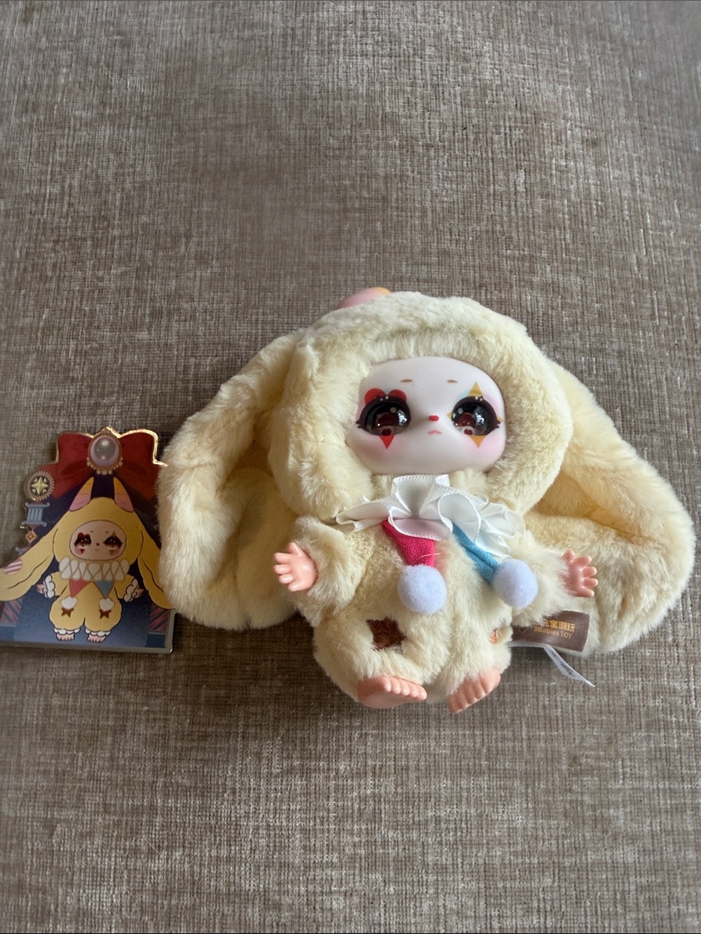 Samuel Plush Bunny-Eared Art Doll in Cream with Pastel Accents